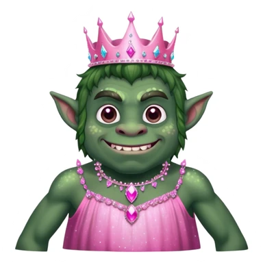 Male ugly dark green forest troll with pink princess dress and sparkles  sticker