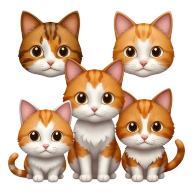 3 small cats different colours including brown tabby and white, patchy calico, and ginger and white sticker