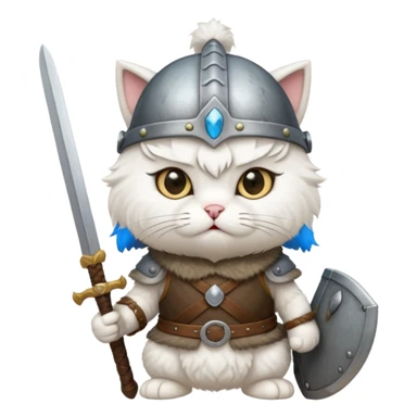 white cat with viking helmet and sword sticker
