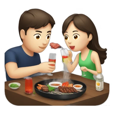 A couple eating Korean bbq and drinking soju sticker
