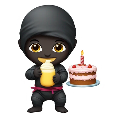 baby ninja with milk bottle and birthday cake  sticker