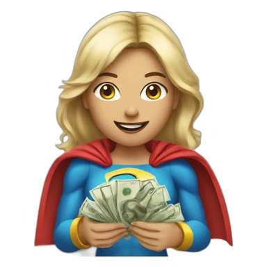 superhero female holding money to give sticker