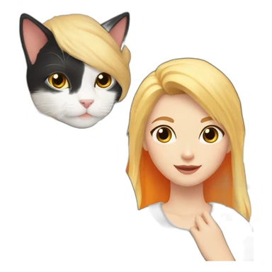 black and white cat with orange cat next to blonde-haired girl sticker