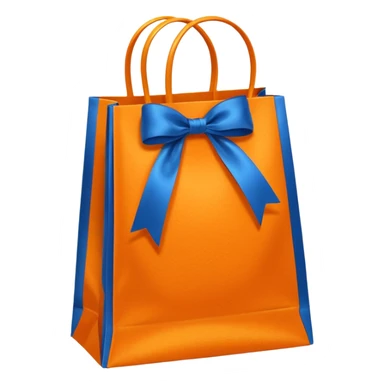 orange solid color gift bag with blue ribbon sticker