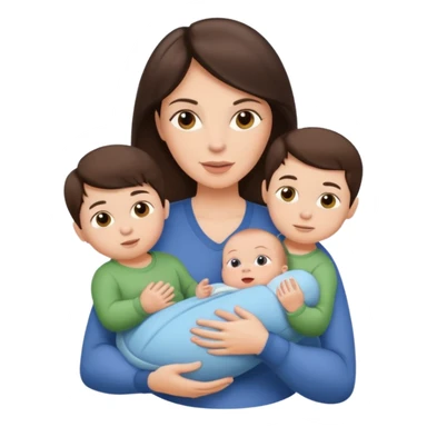 fit Brunette Mom holding a baby and two sons, ultra realistic  sticker