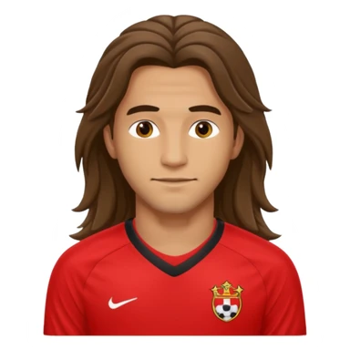 long haired soccer player with red jersey sticker