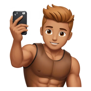 muscular boy taking selfie wearing leather sticker