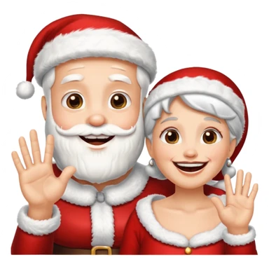 SANTA Y MAMA CLAUSE SONRIENDO CON ORTODONCIA EN DIENTES Y MANO SALUDANDO 5 DEDOS sticker