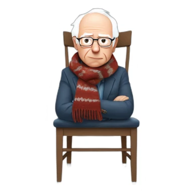 Bernie sanders freezing on chair wearing a scarf sticker