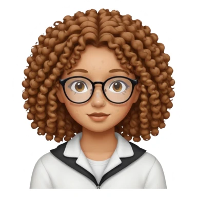 make a really curly hair, teen girl with glasses and little acne that looks like freckles longer like more than shoulder lengthcurly hair, and pretty withe makeup on giving clean girl vibes, and make her have tan skin

 sticker