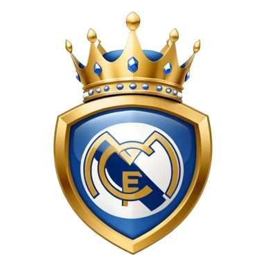 Real Madrid logo, classic shield, colors blue, gold and white, crown on top sticker