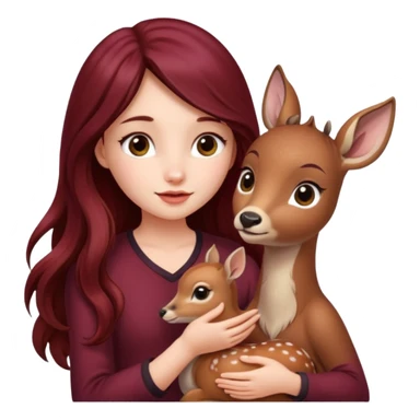 Beautiful burgundy long haired girl petting baby deer sticker
