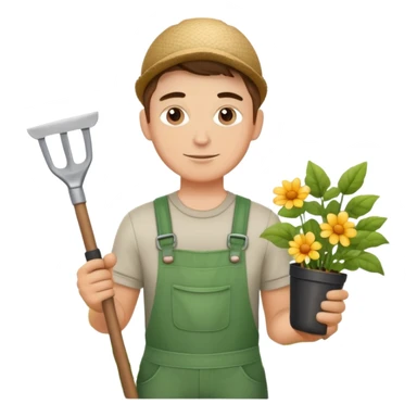 young white male gardener with gardening tools sticker