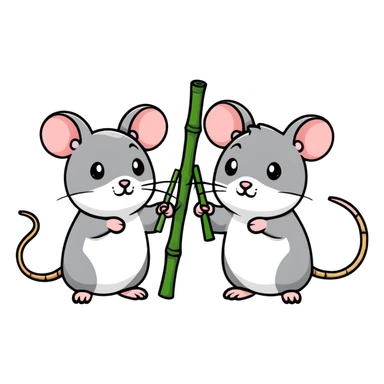 two mice holding bamboo sticks sticker
