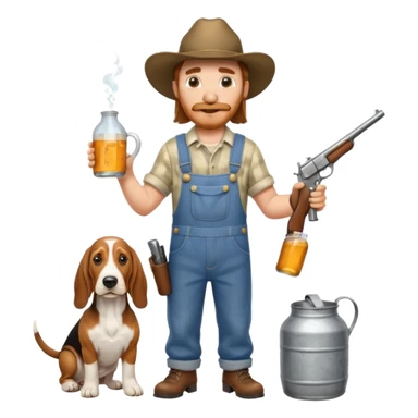 hillbilly half basset hound half man with moonshine and gun emoji sticker