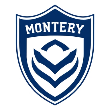 Monterey Football Club logo with thick barred shield with MY written inside and navy blue and white color sticker