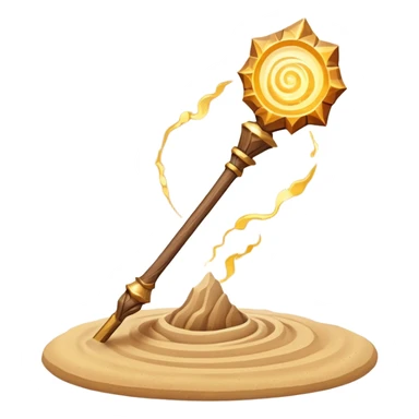 desert sand mage staff object icon, ancient wooden staff, swirling sand crystal on top, glowing golden aura, small floating sand particles, fantasy desert style, 3D cartoon, mobile game icon style, centered, clean background, soft shadow, no text, no watermark
 sticker