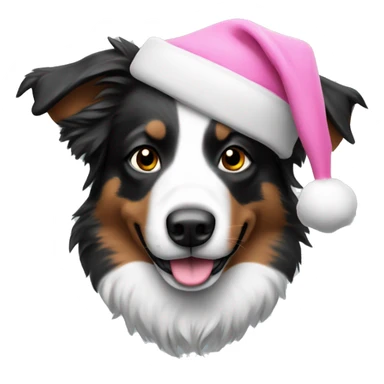 Black and white Aussie wearing pink Santa hat sticker