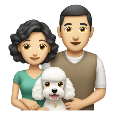 Asian husband and wife with small white poodle dog sticker