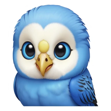 cinematic-cute-blue-budgie-portrait-emoji,-head-tilted-playfully-and-inquisitively,-featuring-a-brilliant-blue-feathered-fur-and white and black face-with-a-natural-sheen,-round,-sparkling-dark-eyes-filled-with-curiosity,-simplified-yet-irresistibly-adorable sticker