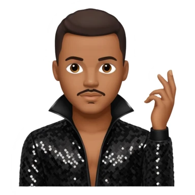 Christopher Williams, R&B Singer with dark brown hair, black sequin outfit sticker