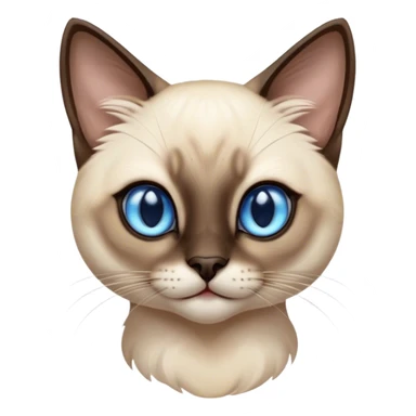 Cinematic Cute Siamese Cat Portrait Emoji, Head tilted playfully and inquisitively, sleek cream-colored fur with rich, contrasting dark points on the ears, face, paws, and tail, striking sapphire-blue eyes, Simplified yet irresistibly adorable features, highly detailed, glowing with a warm, friendly glow, high shine, affectionate and curious, stylized with a touch of whimsy, bright and endearing, soft glowing outline, capturing the essence of a mischievous yet loving kitten, so playful it feels like it could pounce out of the screen and into your arms! sticker