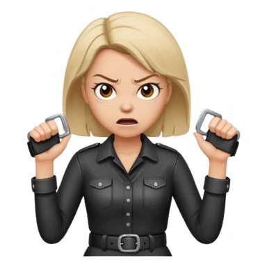 mom with a belt in her two hands and an angry expression on her face sticker