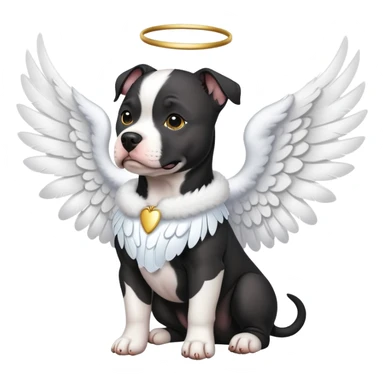 Black pitbull, wearing angel wings sticker
