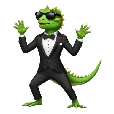 capitalist iguana in tuxedo and black sunglasses dancing sticker