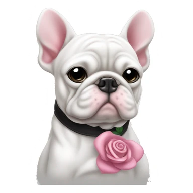 bouledogue ￼blanc et noir avec un noeud rose  sticker