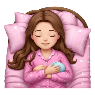 The brown long hair girl going to sleep in pink pajama with smile and closed eyes sticker