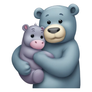 teddy bear hugging a baby hippo sticker