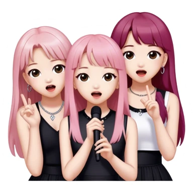 K-POP group BLACKPINK members Lisa, Jisoo, Rosie and Jennie sing sticker