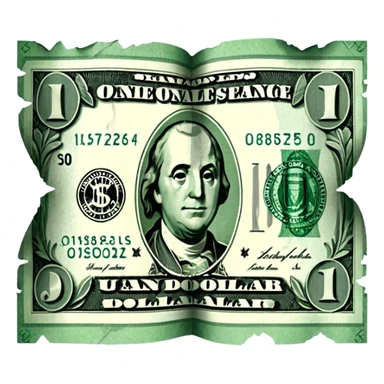 a torn dollar bill, halves slightly apart sticker