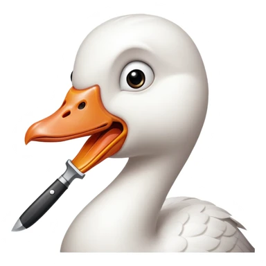 white goose with an angry expression holding a knife in its beak sticker