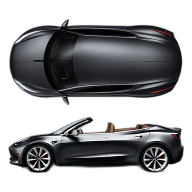 Hyper realistic, open top, black, drak grey upholstery, Tesla Model 3 Performance, left side view sticker