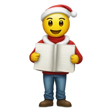 A super smiley face holding a Christmas wishlist sticker