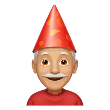 old man with warming smile, red shirt and birthday cone on his head sticker