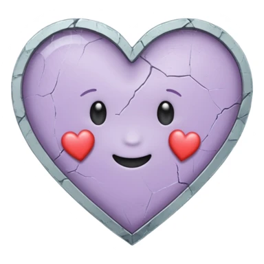 A cracked mirror reflecting a small heart hand-drawn, chalk-style emojis with a soft lilac color palette, suited for an aesthetic and emotional Telegram channel. The emoji should have a rough, doodle-like texture as if drawn with pastel chalk on a dark surface sticker