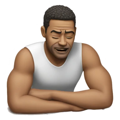 A men place palm in jaw and elbow on table sticker