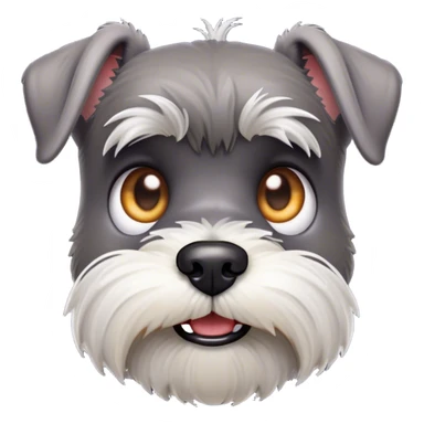Cinematic Comical Miniature Schnauzer Portrait Emoji, Head tilted dramatically with a comically shocked expression and large, animated eyes, featuring a sharply defined salt-and-pepper fur with exaggerated, humorous eyebrows, simplified yet hilariously detailed, glowing with a bold, playful radiance, high shine, exuding a spirited and cheeky charm, styled with a soft glowing outline, capturing the essence of a Miniature Schnauzer that appears ready to dash into a burst of comic energy! sticker