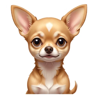 Cinematic Grumpy Fawn Short Haired Chihuahua Portrait Emoji, Head tilted slightly with a deeply unimpressed expression, thick fawn fur with a slight sheen, large, droopy dark eyes narrowed into an unamused glare, ears slightly drooping in exasperation, Simplified yet comically expressive features, highly detailed, glowing with a dry, sarcastic glow, high shine, effortlessly judgmental yet dignified, stylized with a touch of cynicism, bright but brooding, soft glowing outline, capturing the essence of an eternally unimpressed yet endearing pup, so lifelike it feels like it could sigh heavily at you in disdain at any moment! sticker