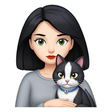 mulher de cabelo preto com gato frajola cinza sticker