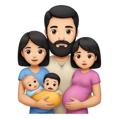 Famille  4 personne au cheveux noir 1 fils aîné 1 fille bébé  1 père avec barbe 1 mère sticker