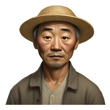 photorealistic sad Chinese peasant 1960s sticker