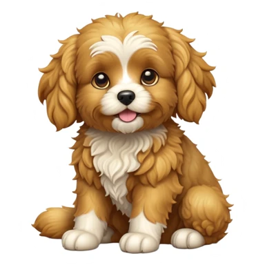 cinematic-[cavoodle dog]-realistic-full-body-sitting-emoji,-tail-resting-loosely-beside-its-paws,-head-tilted-dramatically,-curly-[solid golden]-fur,-simplified-yet-realistic-focused-features,-highly-detailed,-glowing-with-an-almost-sarcastic-glow sticker