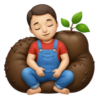 mole wearing overalls, sleeping, apple emoji style sticker