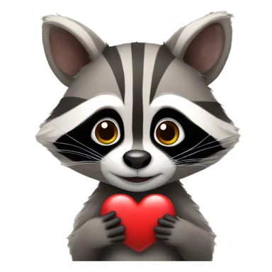 Raccoon holding a heart sticker