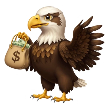 Eagle flying with money bag in mouth sticker