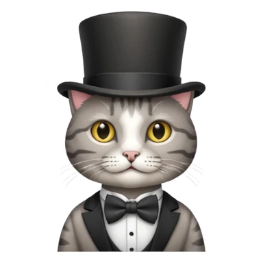 Grey tabby cat in top hat and bow tie sticker
